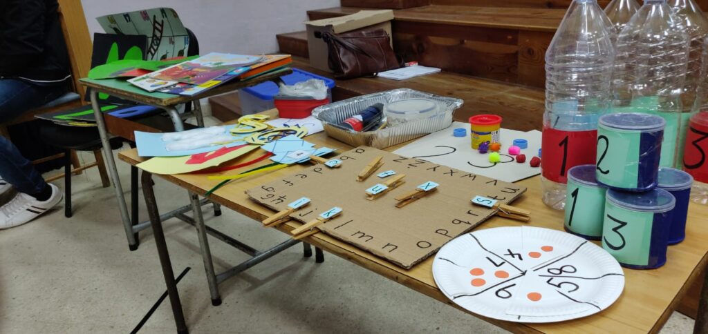 image of table with crafts items on it