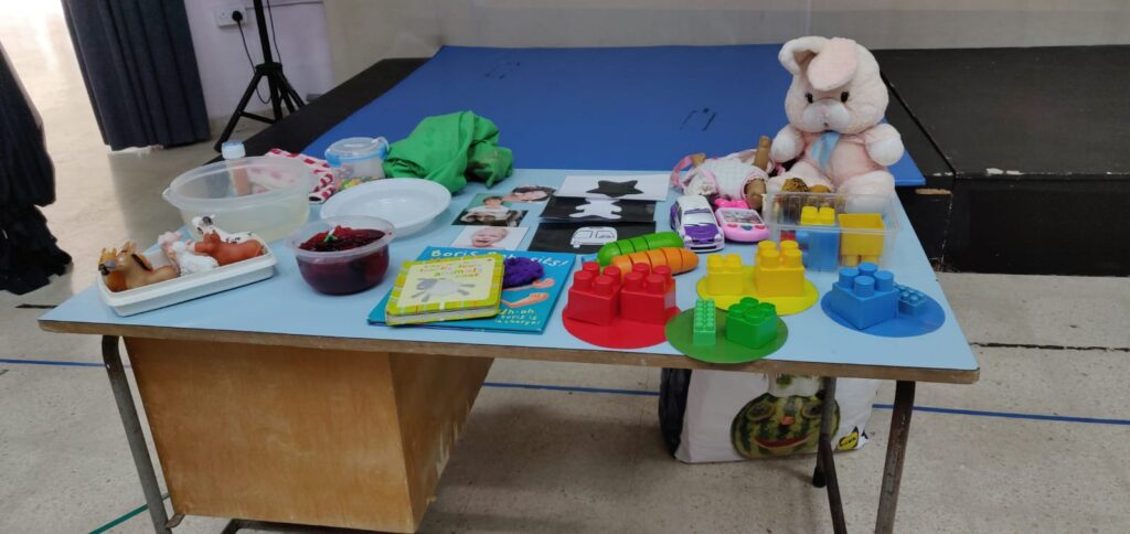 table with crafts items